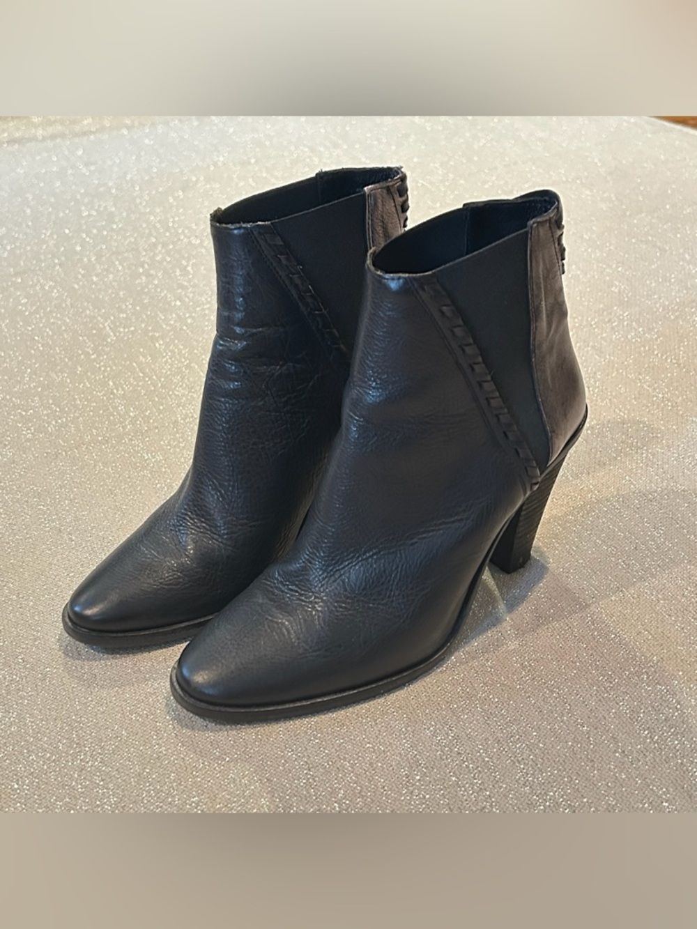 Spanish Leather High Heel Ankle  Booties, Size 9